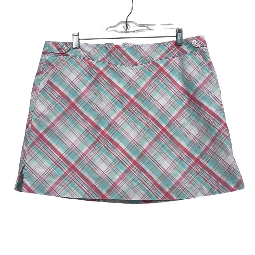 Lady Hagen Plaid Golf Skirt with Built-in Shorts Pink Aqua White Size 12